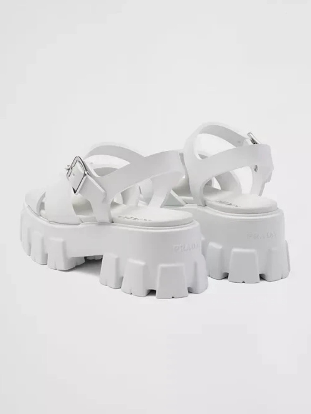PRADA MONOLITH WHITE RUBBER PLATFORM SANDALS - Picture 3 of 10